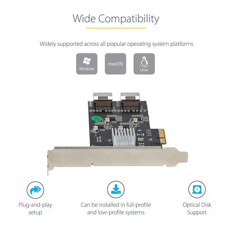StarTech.com 8-portowa karta SATA PCIe - Karta rozszerzeń SATA PCI Express 6 Gb/s z 4 kontrolerami hosta - Kontroler SATA PCIe - PCI-e x4 Gen 2 na SATA III - SATA HDD/SSD