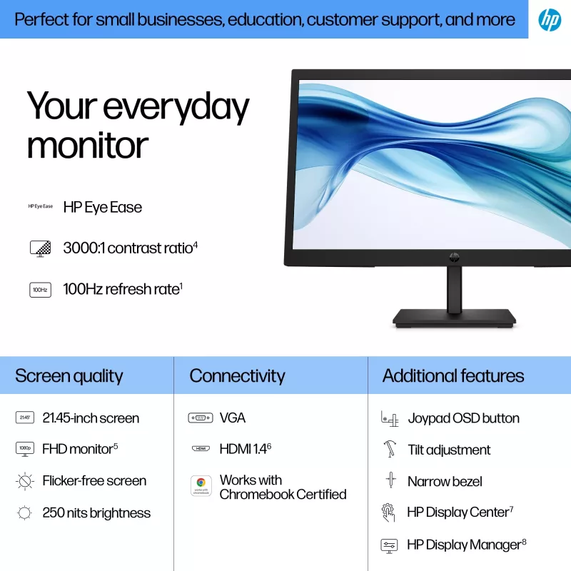 Monitor HP Series 3 Pro 21,45 cala FHD - 322pv, 54,5 cm (21,4 cala), 1920 x 1080 pikseli, Full HD, LCD, 5 ms, Czarny