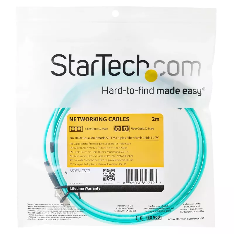 StarTech.com 2m (6ft) LC/UPC na LC/UPC OM3 wielomodowy kabel światłowodowy, pełny dupleks 50/125µm kabel zipcord, 100G, niskie straty wtrąceniowe, przewód patchcordowy LSZH
