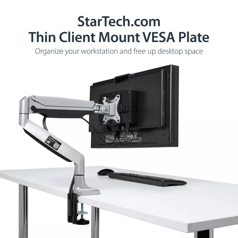 StarTech.com Uchwyt do Thin Clienta - Wspornik montażowy VESA, Uchwyt na CPU montowany na stojaku monitora, Mały desktop, 5 kg, 75 x 75,100 x 100 mm, Czarny, Plastik, Stal