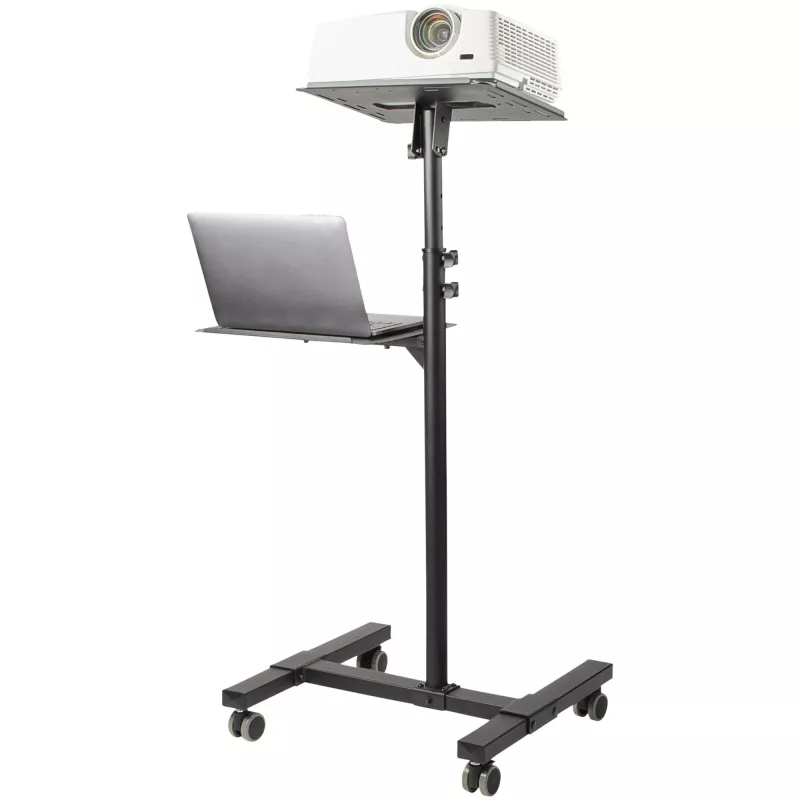 StarTech.com Mobilny stojak/wózek na projektor i laptopa — wytrzymały przenośny stojak na projektor (2 półki, każda udźwig 22 funty/10 kg) — wózek prezentacyjny na kółkach z regulacją wysokości i blokadą