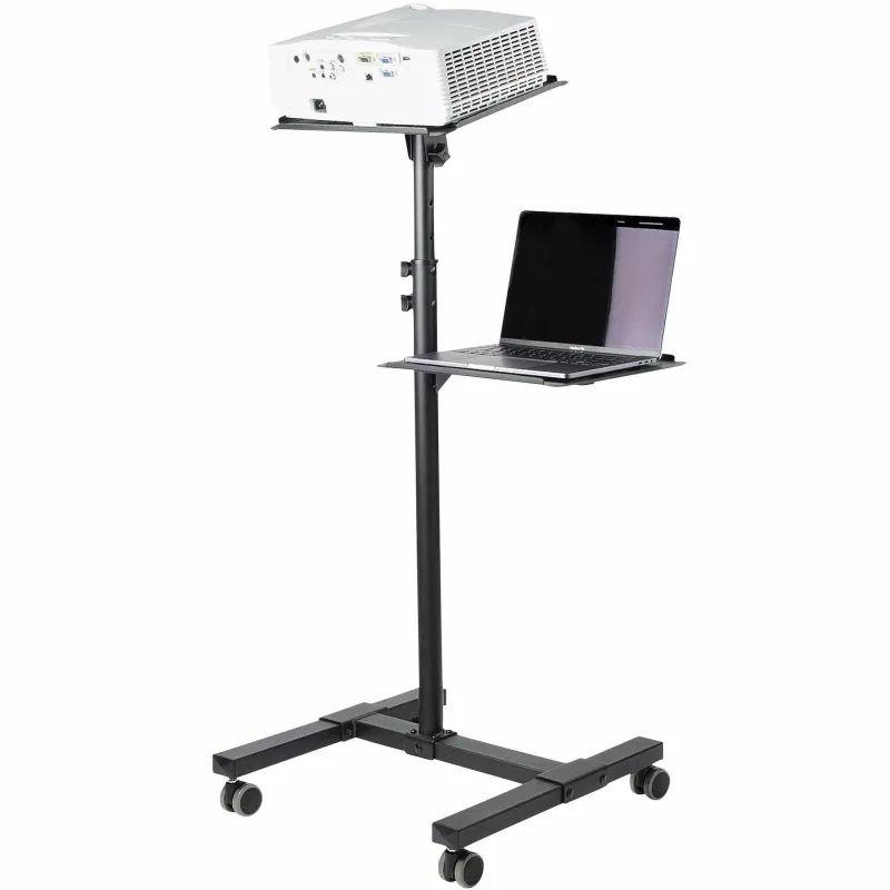 StarTech.com Mobilny stojak/wózek na projektor i laptopa — wytrzymały przenośny stojak na projektor (2 półki, każda udźwig 22 funty/10 kg) — wózek prezentacyjny na kółkach z regulacją wysokości i blokadą