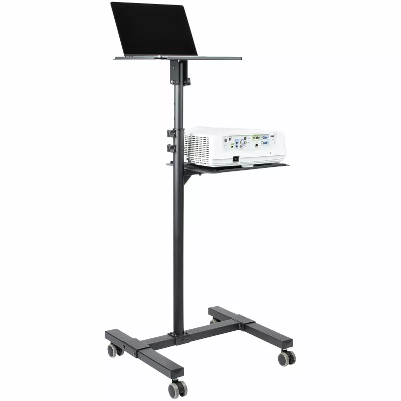 StarTech.com Mobilny stojak/wózek na projektor i laptopa — wytrzymały przenośny stojak na projektor (2 półki, każda udźwig 22 funty/10 kg) — wózek prezentacyjny na kółkach z regulacją wysokości i blokadą