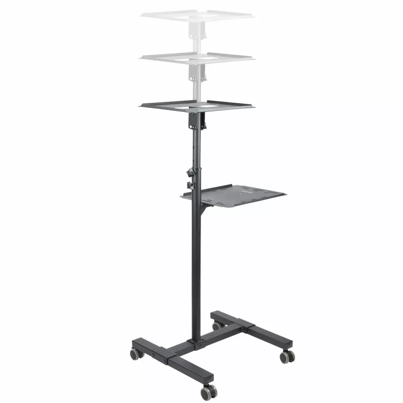 StarTech.com Mobilny stojak/wózek na projektor i laptopa — wytrzymały przenośny stojak na projektor (2 półki, każda udźwig 22 funty/10 kg) — wózek prezentacyjny na kółkach z regulacją wysokości i blokadą