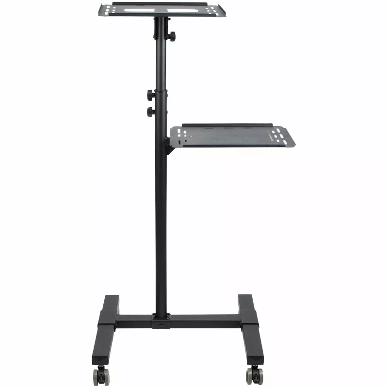 StarTech.com Mobilny stojak/wózek na projektor i laptopa — wytrzymały przenośny stojak na projektor (2 półki, każda udźwig 22 funty/10 kg) — wózek prezentacyjny na kółkach z regulacją wysokości i blokadą