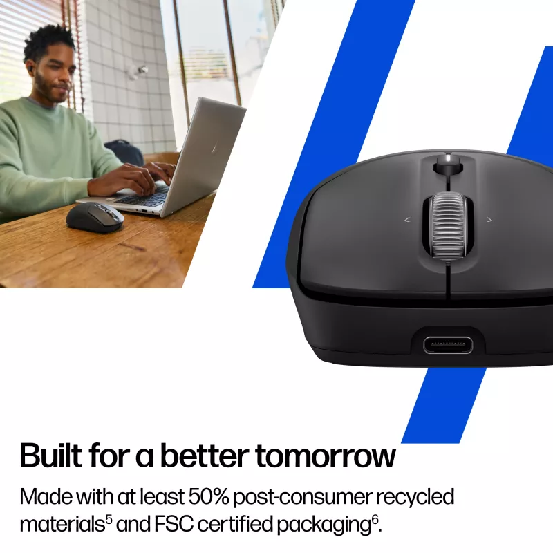 HP 700 Ładowalna Mysz Bezprzewodowa, Symetryczna, RF Bezprzewodowa + Bluetooth, 6000 DPI, Czarna