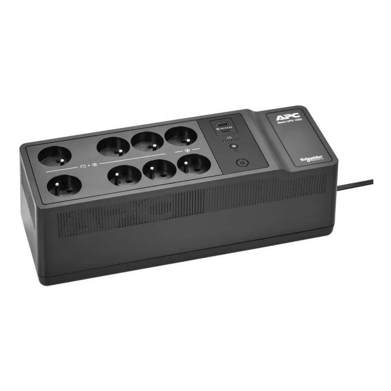 APC Back-UPS, 1050VA/600W montaż na podłodze/ścianie, 230V, 8 gniazd francuskich/belgijskich, port USB typu A+C, wymienialna przez użytkownika bateria