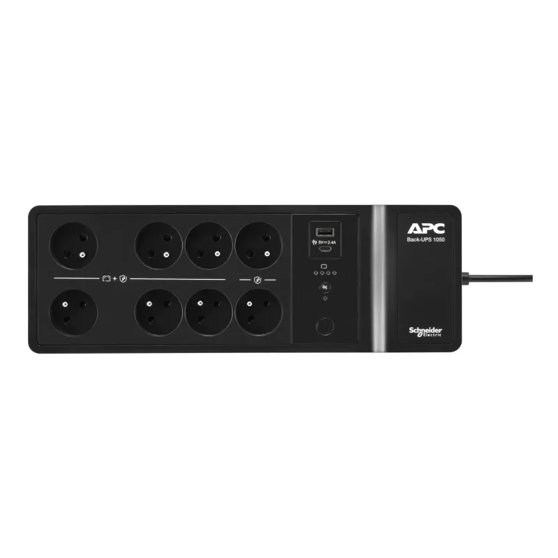 APC Back-UPS, 1050VA/600W montaż na podłodze/ścianie, 230V, 8 gniazd francuskich/belgijskich, port USB typu A+C, wymienialna przez użytkownika bateria