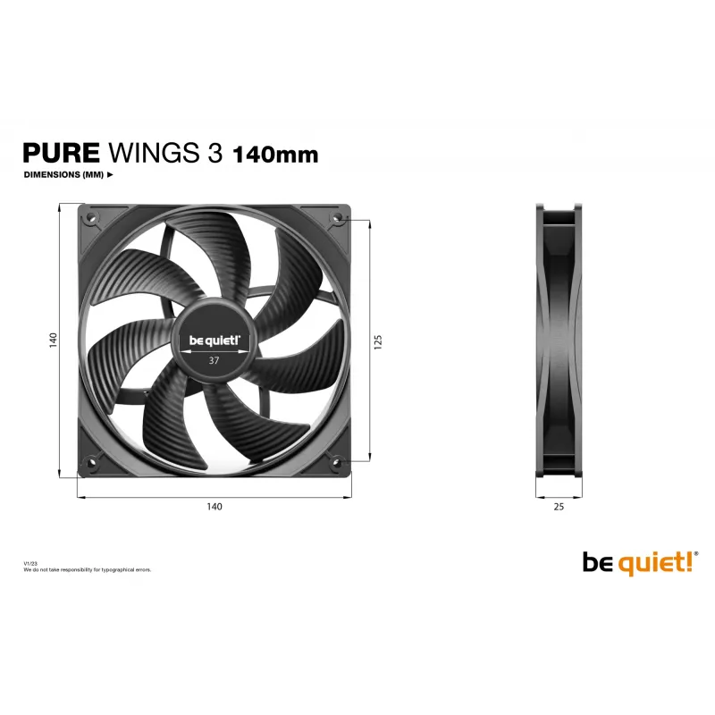 be quiet! Pure Wings 3 140mm Wentylator do obudowy komputera 14 cm Czarny 1 szt.