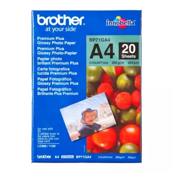 Brother A4 Glossy Paper, 260 g/m², A4, niebieski, czerwony, 20 arkuszy, 265 µm, 100 lat