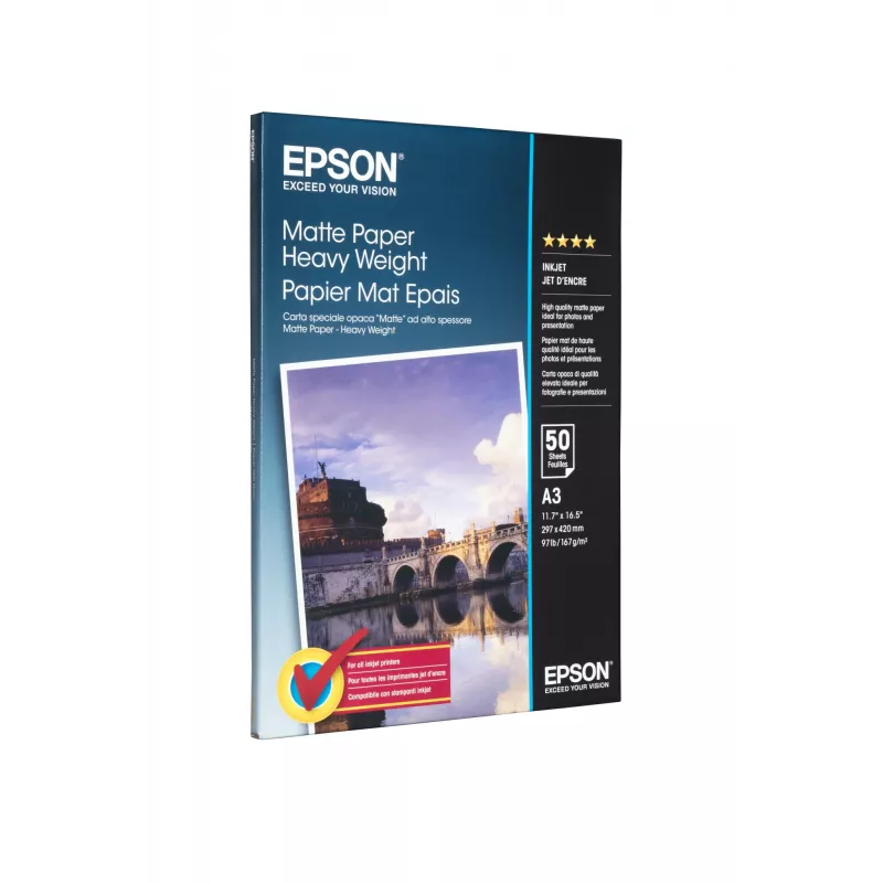 Epson Matte Paper Heavy Weight, DIN A3, 167g/m², 50 arkuszy, druk atramentowy, A3 (297x420 mm), matowy, 50 arkuszy, 167 g/m², biały