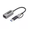 StarTech.com Adapter USB-C na Ethernet z kluczem USB-A, 10/100/1000 Mb/s, Adapter sieciowy USB 3.0 na Gigabit Ethernet, Dołączony kabel 15 cm, Adapter USB GbE