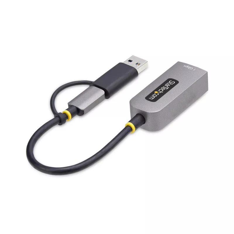 StarTech.com Adapter USB-C na Ethernet z kluczem USB-A, 10/100/1000 Mb/s, Adapter sieciowy USB 3.0 na Gigabit Ethernet, Dołączony kabel 15 cm, Adapter USB GbE