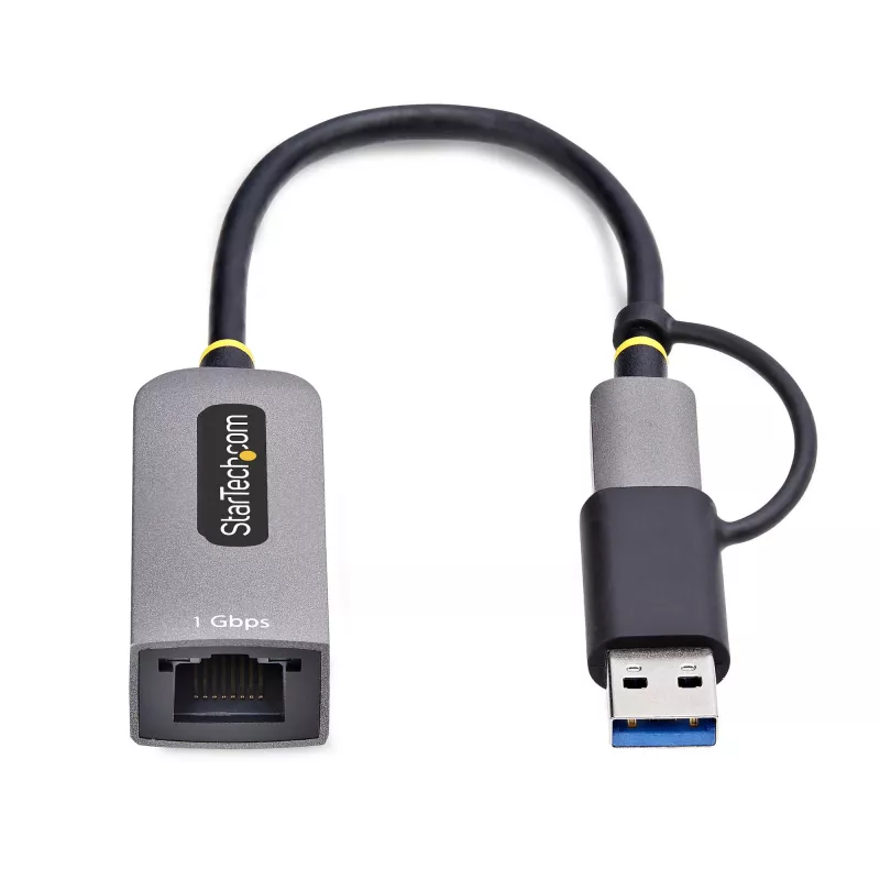 StarTech.com Adapter USB-C na Ethernet z kluczem USB-A, 10/100/1000 Mb/s, Adapter sieciowy USB 3.0 na Gigabit Ethernet, Dołączony kabel 15 cm, Adapter USB GbE