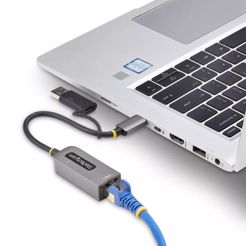 StarTech.com Adapter USB-C na Ethernet z kluczem USB-A, 10/100/1000 Mb/s, Adapter sieciowy USB 3.0 na Gigabit Ethernet, Dołączony kabel 15 cm, Adapter USB GbE