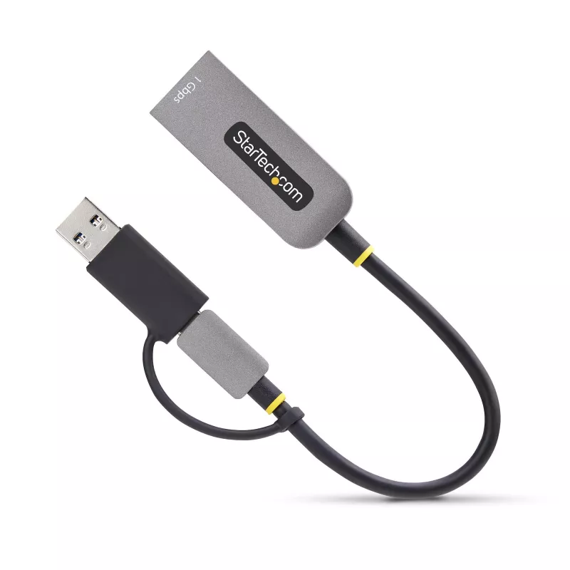 StarTech.com Adapter USB-C na Ethernet z kluczem USB-A, 10/100/1000 Mb/s, Adapter sieciowy USB 3.0 na Gigabit Ethernet, Dołączony kabel 15 cm, Adapter USB GbE
