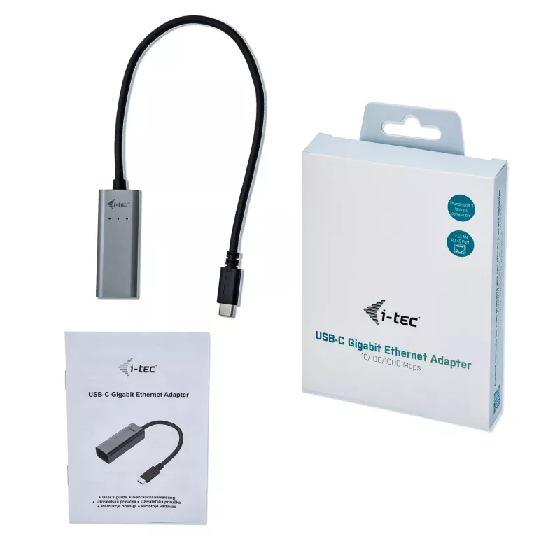 i-tec Metal USB-C Gigabit Ethernet Adapter, Wired, USB Type-C, Ethernet, 1000 Mbit/s, szary