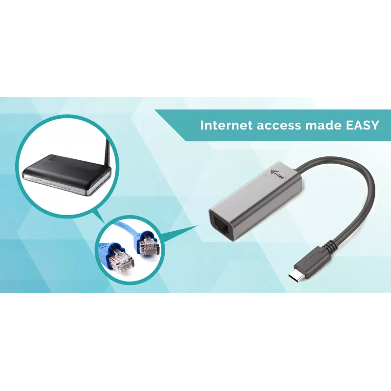 i-tec Metal USB-C Gigabit Ethernet Adapter, Wired, USB Type-C, Ethernet, 1000 Mbit/s, szary