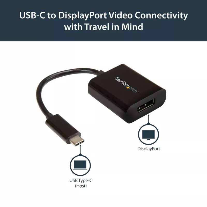 StarTech.com Adapter USB C na DisplayPort - 4K 60 Hz/8K 30 Hz - USB Type-C do DP 1.4 HBR2 Adapter Dongle - Kompaktowy konwerter wideo monitora USB-C (DP Alt Mode) - Kompatybilny z Thunderbolt 3
