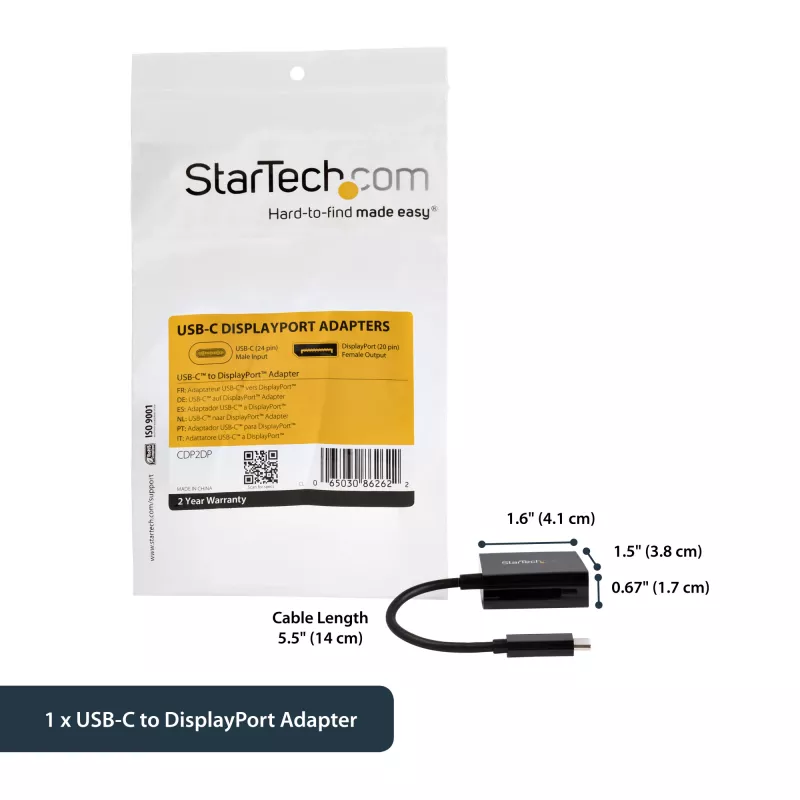 StarTech.com Adapter USB C na DisplayPort - 4K 60 Hz/8K 30 Hz - USB Type-C do DP 1.4 HBR2 Adapter Dongle - Kompaktowy konwerter wideo monitora USB-C (DP Alt Mode) - Kompatybilny z Thunderbolt 3
