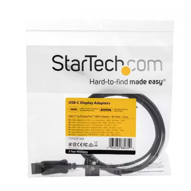 StarTech.com 6ft/1.8m USB C to DisplayPort 1.4 kabel - 4K/5K/8K USB Type-C to DP 1.4 Alt Mode Video Adapter Converter - HBR3/HDR/DSC - 8K 60Hz DP Monitor kabel for USB-C/Thunderbolt 3