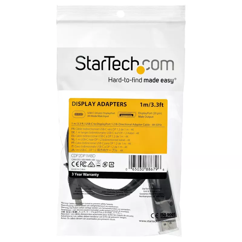 StarTech.com Kabel USB-C na DisplayPort 1.2 1 m 4K 60 Hz — dwukierunkowy adapter DisplayPort na USB-C lub USB-C na DP — HBR2/HDR — kabel monitora USB typu C/Thunderbolt