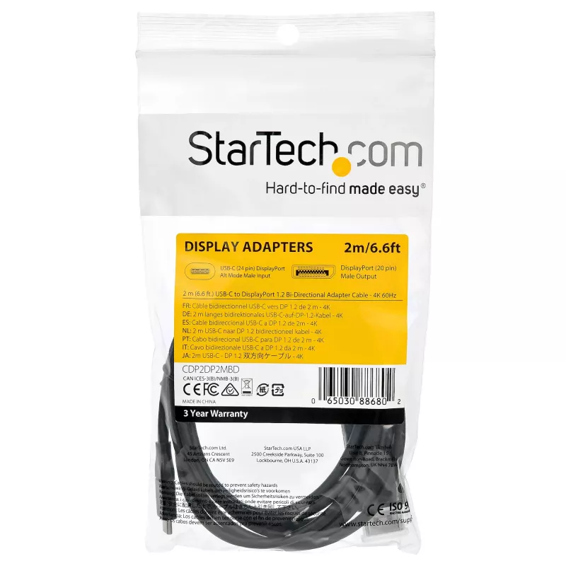Kabel USB-C do DisplayPort 1.2 StarTech.com 2 m 4K 60 Hz – dwukierunkowy, odwracalny adapter wideo DP do USB-C lub USB-C do DP – HBR2/HDR – kabel do monitora USB-C/Thunderbolt