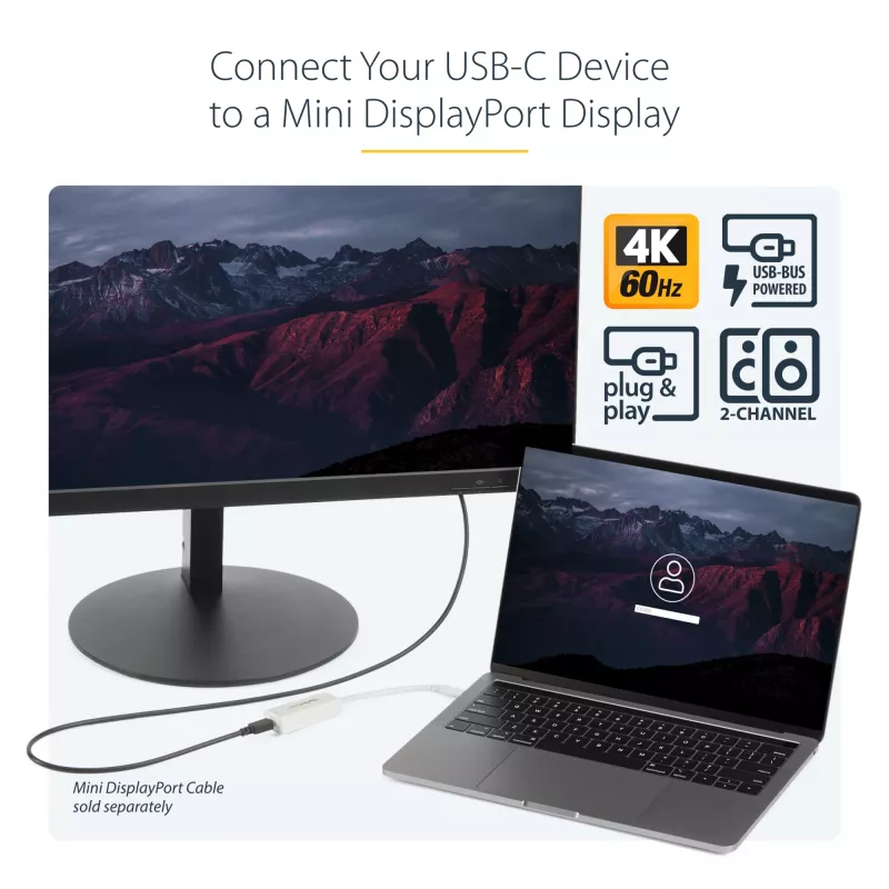 Adapter StarTech.com USB-C do Mini DisplayPort – 4K 60 Hz – biały – Adapter USB 3.1 Typu-C do Mini DP – Ulepszona wersja to CDP2MDPEC