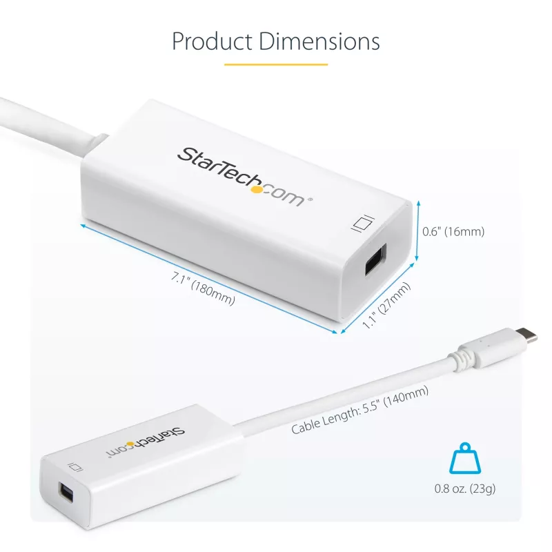 Adapter StarTech.com USB-C do Mini DisplayPort – 4K 60 Hz – biały – Adapter USB 3.1 Typu-C do Mini DP – Ulepszona wersja to CDP2MDPEC