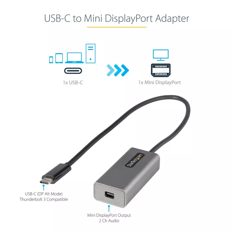 StarTech.com Adapter USB C na Mini DisplayPort - 4K 60Hz Klucz sprzętowy USB-C na mDP - Monitor USB Type-C na Mini DP - Konwerter wideo - Współpracuje z Thunderbolt 3 - Kabel o długości 30 cm na stałe - Ulepszona wersja CDP2MDP