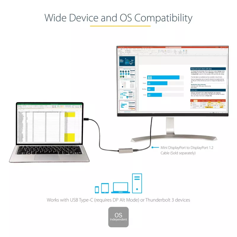 StarTech.com Adapter USB C na Mini DisplayPort - 4K 60Hz Klucz sprzętowy USB-C na mDP - Monitor USB Type-C na Mini DP - Konwerter wideo - Współpracuje z Thunderbolt 3 - Kabel o długości 30 cm na stałe - Ulepszona wersja CDP2MDP