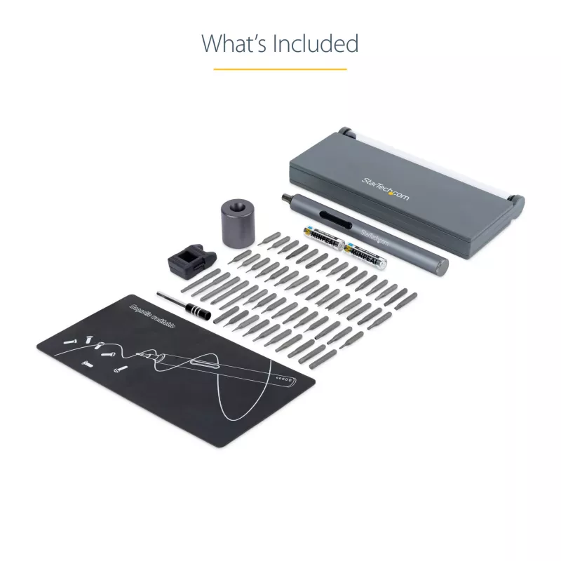 StarTech.com 55-Bit Electric Precision Screwdriver Set - Portable Cordless bateria Powered Bit Driver Kit for Electronic, Laptop, Computers, Tablet & Phone Repairs - Magnetic Work Pad