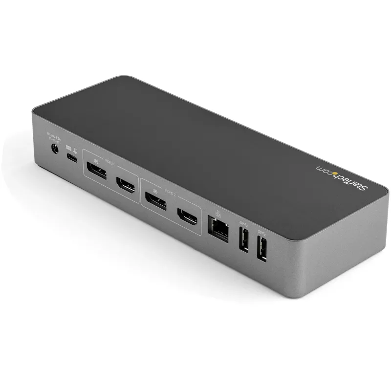 StarTech.com Uniwersalna stacja dokująca do laptopa, hybrydowa stacja dokująca USB-C i USB-A, podwójne 4K DP i HDMI, 100W PD, Mac / Windows / Chrome OS, 4-portowy hub USB 5Gbps, GbE
