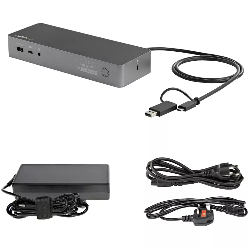 StarTech.com Uniwersalna stacja dokująca do laptopa, hybrydowa stacja dokująca USB-C i USB-A, podwójne 4K DP i HDMI, 100W PD, Mac / Windows / Chrome OS, 4-portowy hub USB 5Gbps, GbE