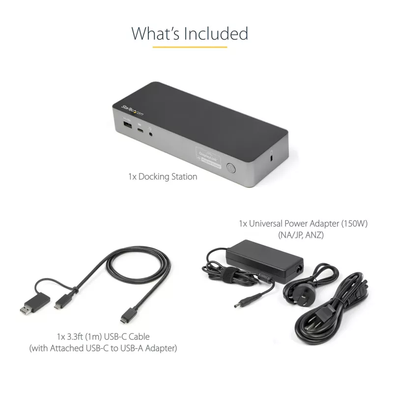 StarTech.com Uniwersalna stacja dokująca do laptopa, hybrydowa stacja dokująca USB-C i USB-A, podwójne 4K DP i HDMI, 100W PD, Mac / Windows / Chrome OS, 4-portowy hub USB 5Gbps, GbE
