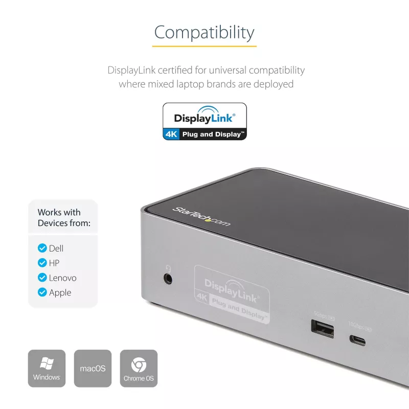 StarTech.com Stacja dokująca USB-C – 4K 60Hz, cztery monitory DisplayPort i HDMI – Uniwersalna stacja dokująca USB-C z zasilaniem 100W – Hub USB z 1x USB Type-C i 3x USB-A, Ethernet, Audio