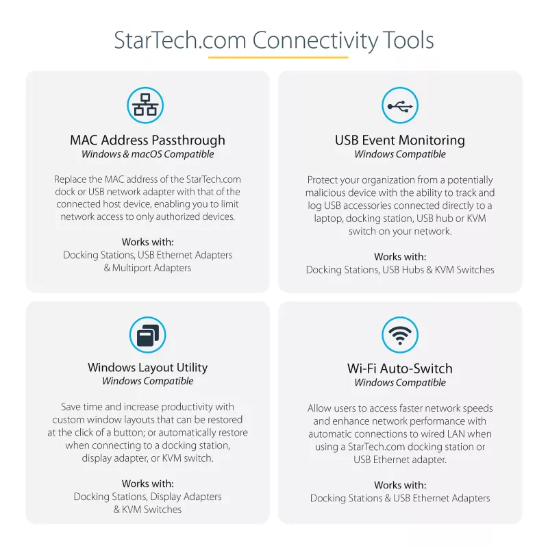 StarTech.com Stacja dokująca USB-C – 4K 60Hz, cztery monitory DisplayPort i HDMI – Uniwersalna stacja dokująca USB-C z zasilaniem 100W – Hub USB z 1x USB Type-C i 3x USB-A, Ethernet, Audio
