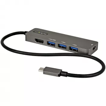 StarTech.com USB C Multiport Adapter - USB-C to HDMI 2.0b 4K 60Hz (HDR10), 100W Power Delivery Pass-Through, 4-Port USB 3.0 Hub - USB Type-C Mini Dock - 12 inch (30cm) Long Attached kabel