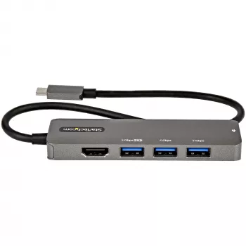 StarTech.com USB C Multiport Adapter - USB-C to HDMI 2.0b 4K 60Hz (HDR10), 100W Power Delivery Pass-Through, 4-Port USB 3.0 Hub - USB Type-C Mini Dock - 12 inch (30cm) Long Attached kabel