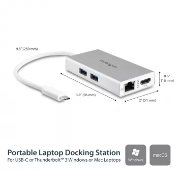 StarTech.com USB-C Multiport Adapter - USB-C Travel Docking Station w/ 4K HDMI - 60W Power Delivery Pass-Through, GbE, 2pt USB-A 3.0 Hub - Portable Mini USB Type-C Dock for Laptop - biały