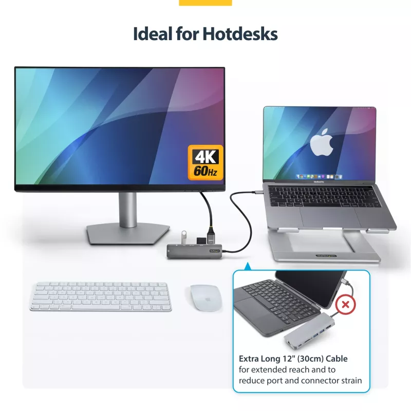 StarTech.com Hub wieloportowy USB-C, USB-C do 4K 60Hz HDMI, Gigabit Ethernet i ładowanie laptopa 100W dla Macbook Pro / Air i Windows