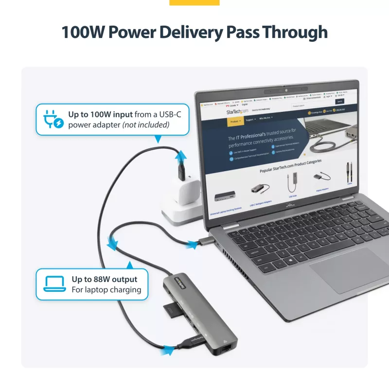 StarTech.com Hub wieloportowy USB-C, USB-C do 4K 60Hz HDMI, Gigabit Ethernet i ładowanie laptopa 100W dla Macbook Pro / Air i Windows