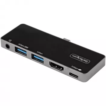 StarTech.com Wieloportowy adapter USB C - USB-C do 4K 60Hz HDMI 2.0, ładowanie przelotowe Power Delivery 100W, 3-portowy hub USB 3.0, audio - Minidok USB-C - Przenośna stacja podróżna USB Type-C