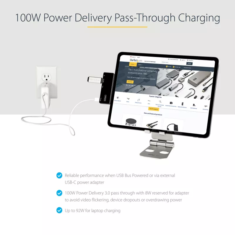 StarTech.com Wieloportowy adapter USB C - USB-C do 4K 60Hz HDMI 2.0, ładowanie przelotowe Power Delivery 100W, 3-portowy hub USB 3.0, audio - Minidok USB-C - Przenośna stacja podróżna USB Type-C