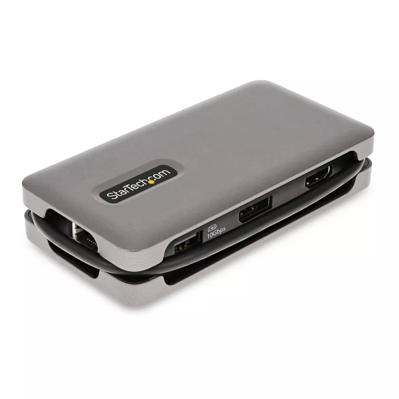 StarTech.com USB-C Multiport Adapter - 4K 60Hz HDMI/DP - 3-Port USB Hub - 100W Power Delivery Pass-Through - GbE - Travel Mini Docking Station w/ Charging - 1ft/30cm Wrap-Around kabel
