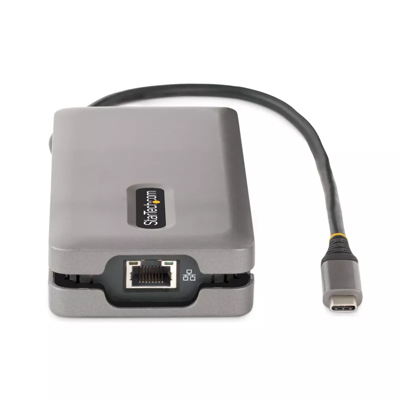 StarTech.com USB-C Multiport Adapter - 4K 60Hz HDMI/DP - 3-Port USB Hub - 100W Power Delivery Pass-Through - GbE - Travel Mini Docking Station w/ Charging - 1ft/30cm Wrap-Around kabel