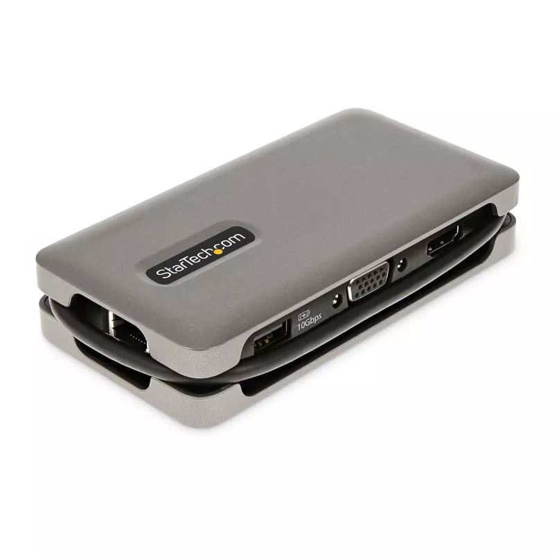 StarTech.com USB-C Multiport Adapter - HDMI/VGA - 4K 60Hz - 3-Port USB Hub - 100W Power Delivery Pass-Through - GbE - Travel Mini Docking Station w/ Charging - 1ft/30cm Wrap-Around kabel
