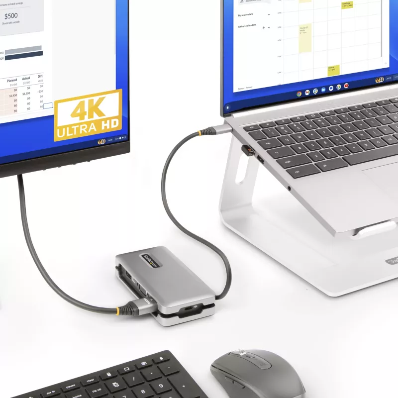 StarTech.com USB-C Multiport Adapter - HDMI/VGA - 4K 60Hz - 3-Port USB Hub - 100W Power Delivery Pass-Through - GbE - Travel Mini Docking Station w/ Charging - 1ft/30cm Wrap-Around kabel