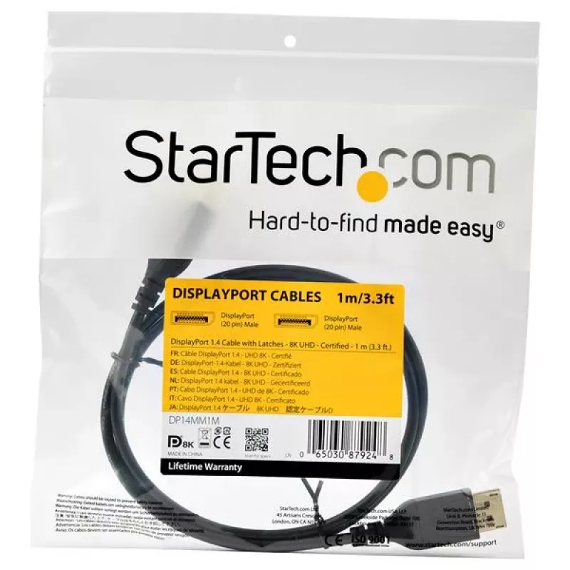 StarTech.com 1 m Kabel DisplayPort 1.4 z certyfikatem VESA - 8K 60 Hz HBR3 HDR - 3 stopy Super UHD Przewód do monitora DisplayPort na DisplayPort - Ultra HD 4K 120 Hz DP 1.4 cienki Kabel wideo M/M Złącze DP