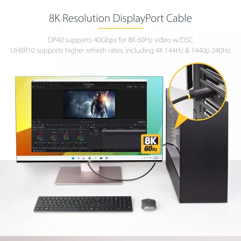 StarTech.com 1m Kabel DisplayPort 2.1, Certyfikowany VESA kabel DP40 DisplayPort z UHBR10/HDR/HDCP 2.2, 8K 60Hz/4K 144Hz z DSC 1.2a, 40Gbps, Kabel DP 2.1, Przewód do monitora UHD, M/M